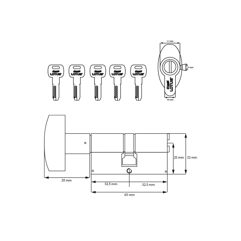 Cilindro 60mm bronce antiguo llave megacanal-mariposa 5 llaves