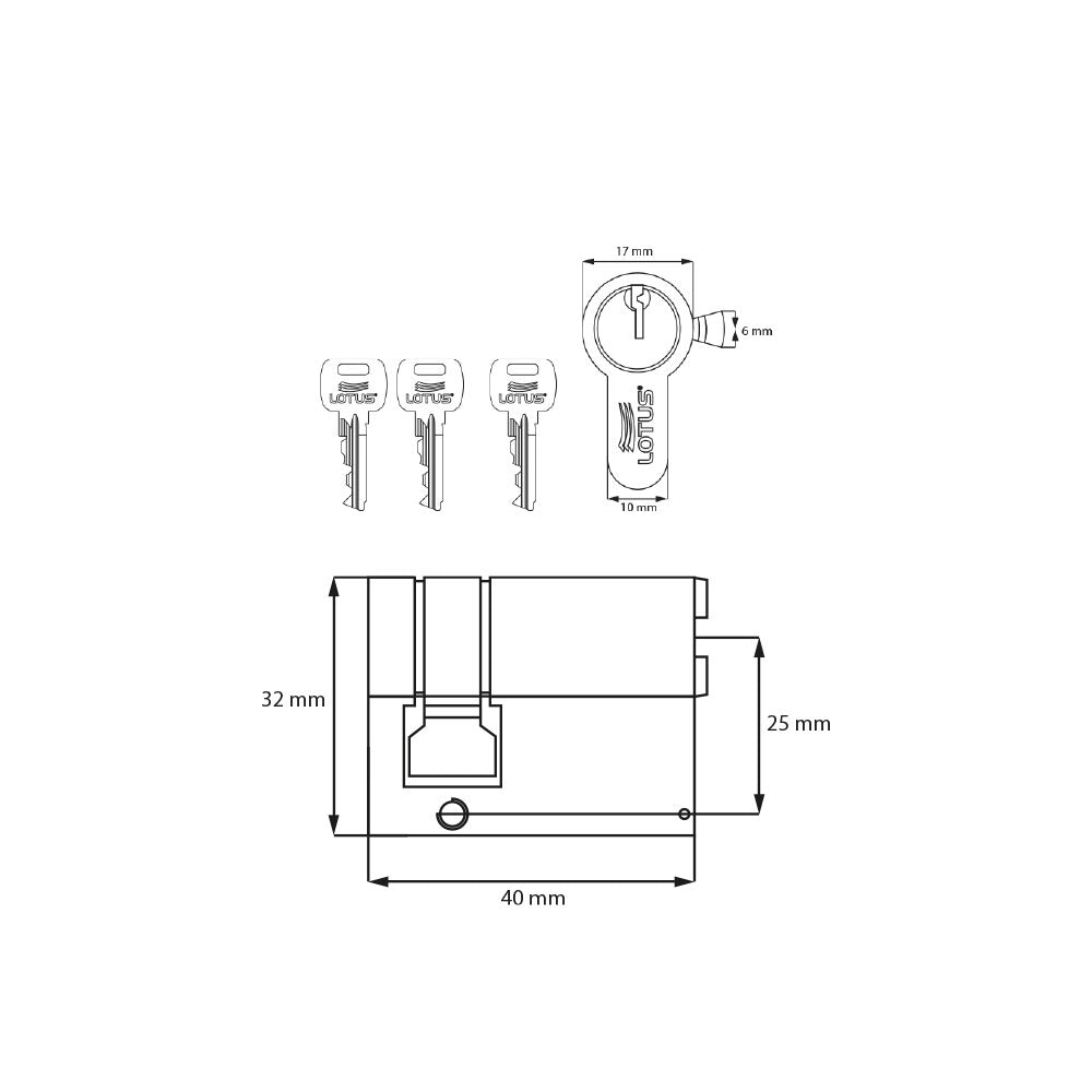 Cilindro 40mm bronce pulido llave-ciego 3 llaves