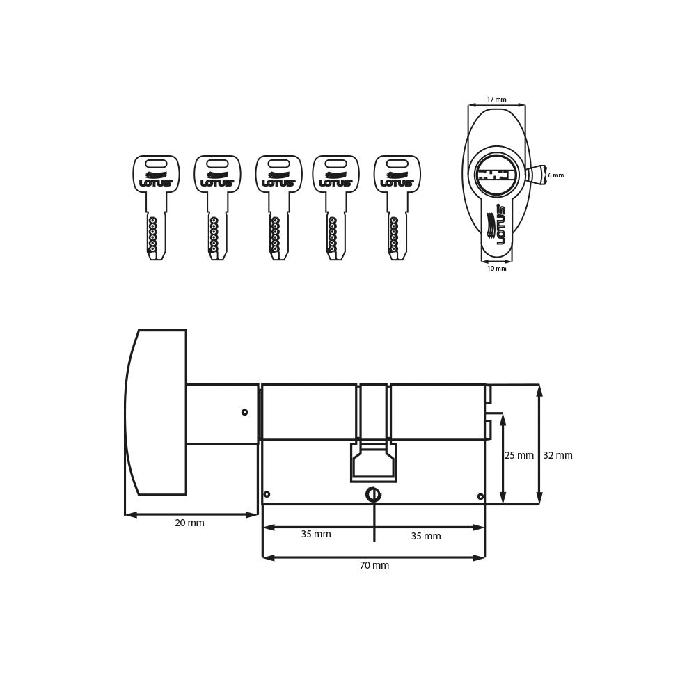 Cilindro 70mm satinado llave megacanal-mariposa 5 llaves