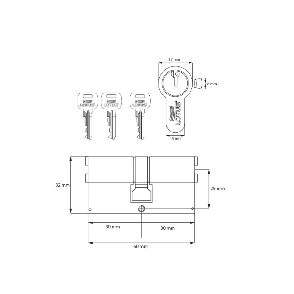 Cilindro 60mm satin llave-llave 3 llaves