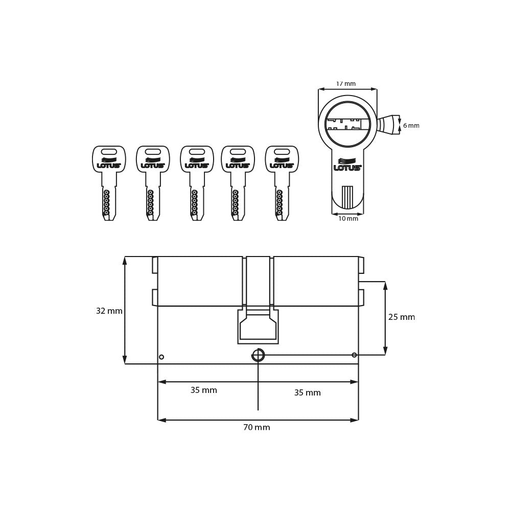 Cilindro reforzado 70mm satin llave-llave megacanal 5 llaves