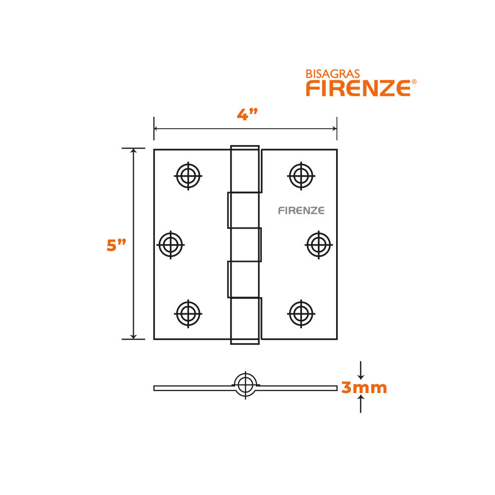 Bisagra firenze 5"x4"x3.00mm (par) acero inoxidable sus304