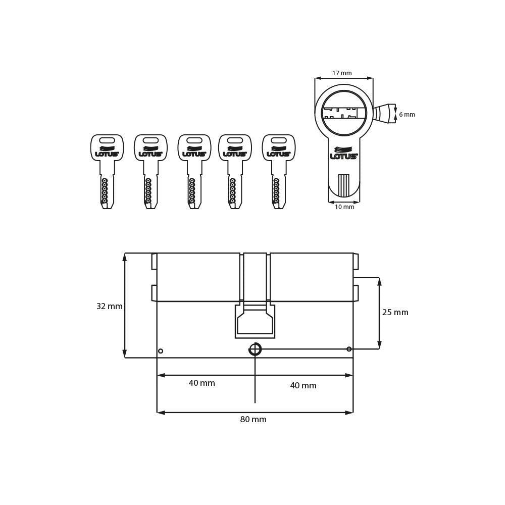 Cilindro reforzado 80mm bronce pulido llave-llave megacanal 5 llaves