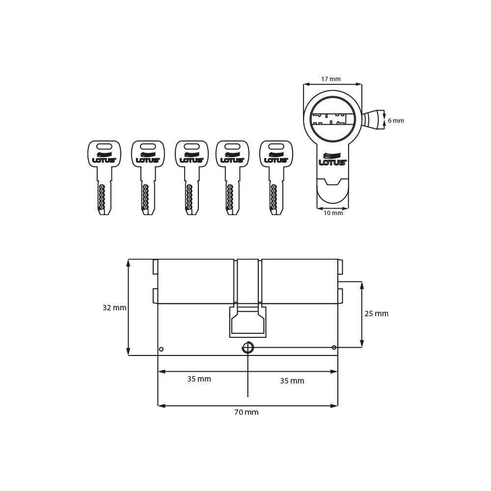 Cilindro reforzado 70mm satin llave-llave megacanal 5 llaves