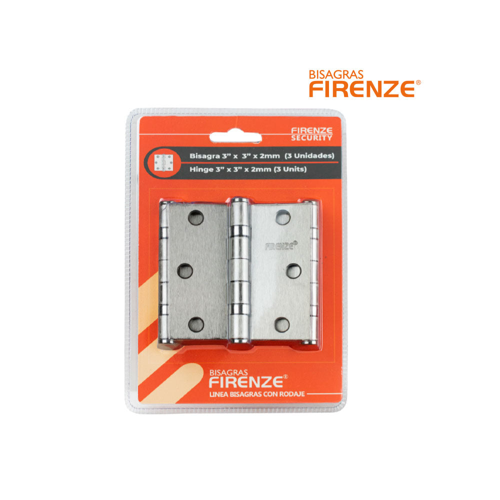Bisagra firenze 3"x3"x2mm (3 piezas) acerado