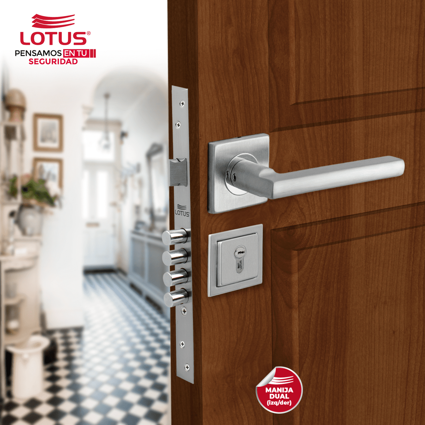 Kit cerradura 4 pines 2 golpes ss304 bocallave decorativo manija bruselas sqr