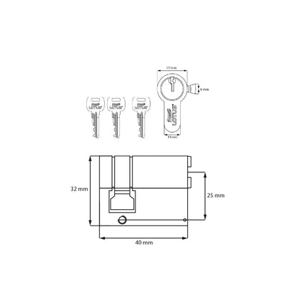 Cilindro 40mm bronce pulido llave-ciego 3 llaves