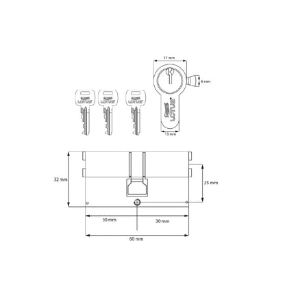 Cilindro 60mm satin llave-llave 3 llaves
