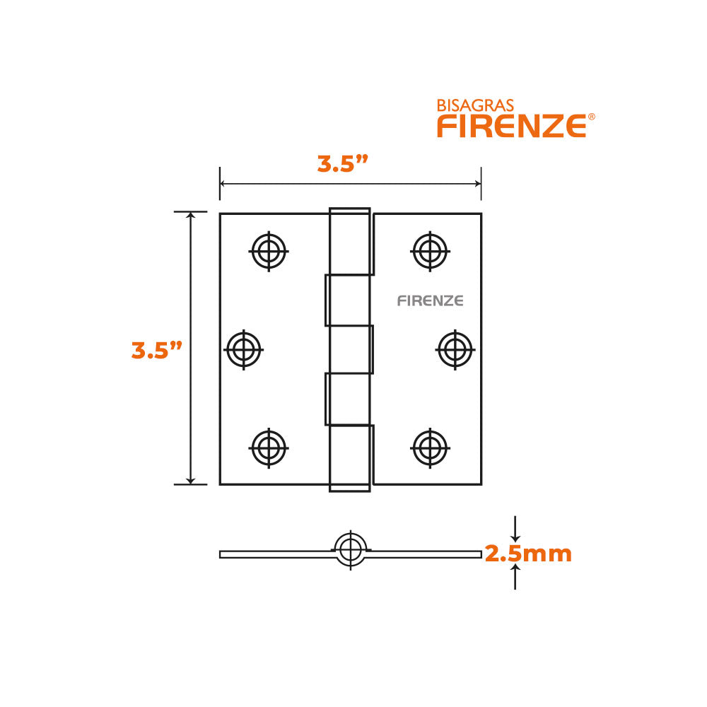 Bisagra firenze 3.5"x3.5"x2.5mm (3 piezas) acerado