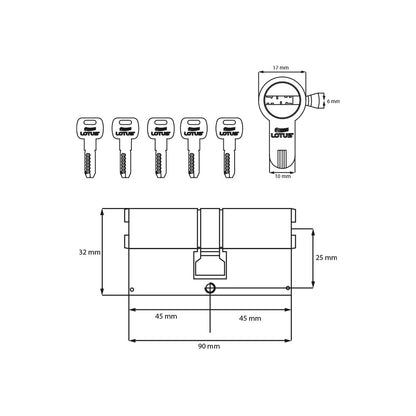 Cilindro reforzado 90mm satin llave-llave megacanal 5 llaves