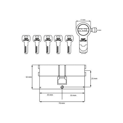 Cilindro reforzado 70mm satin llave-llave megacanal 5 llaves