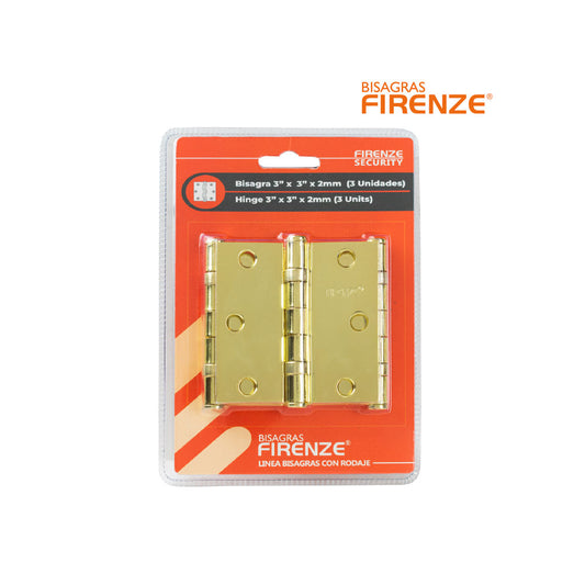 Bisagra firenze 3"x3"x2mm (3 piezas) dorado