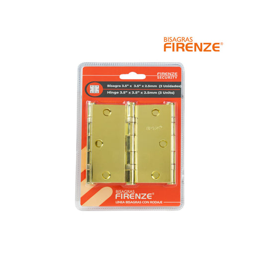 Bisagra firenze 3.5"x3.5"x2.5mm (3 piezas) dorado