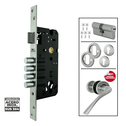 Kit cerradura 4 pines 2 golpes ss304 bocallave decorativo manija cagliari