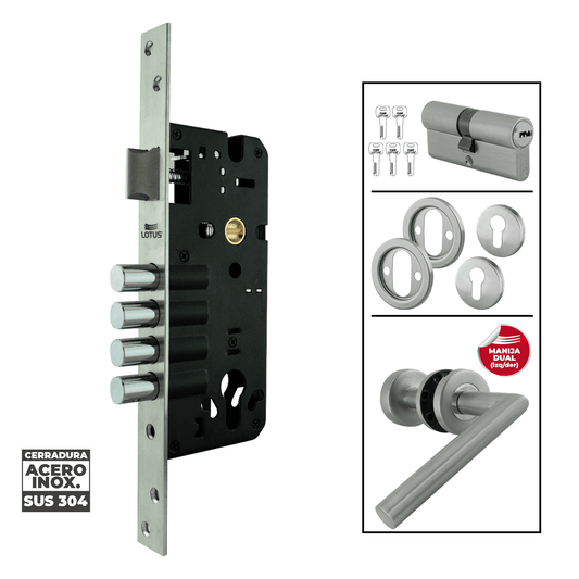 Kit cerradura 4 pines 2 golpes ss304 bocallave decorativo manija dubai