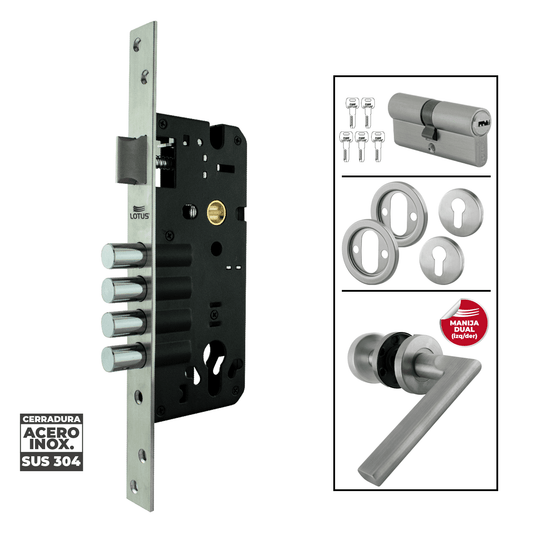 Kit cerradura 4 pines 2 golpes ss304 bocallave decorativo manija bruselas