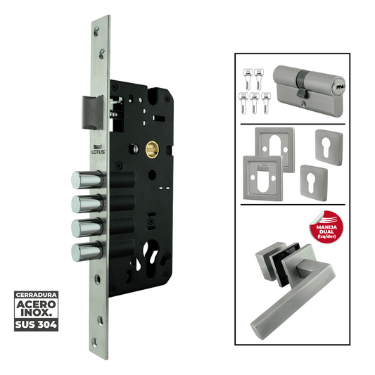 Kit cerradura 4 pines 2 golpes ss304 bocallave decorativo manija tivoli