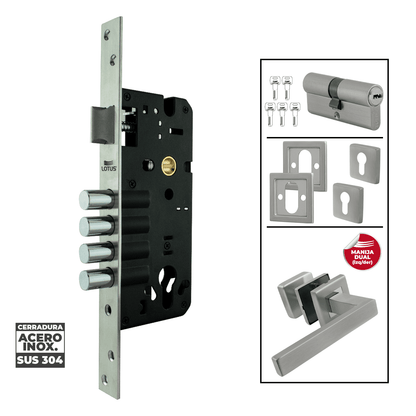 Kit cerradura 4 pines 2 golpes ss304 bocallave decorativo manija vanyo