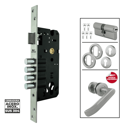 Kit cerradura 4 pines 2 golpes ss304 bocallave decorativo manija alisa
