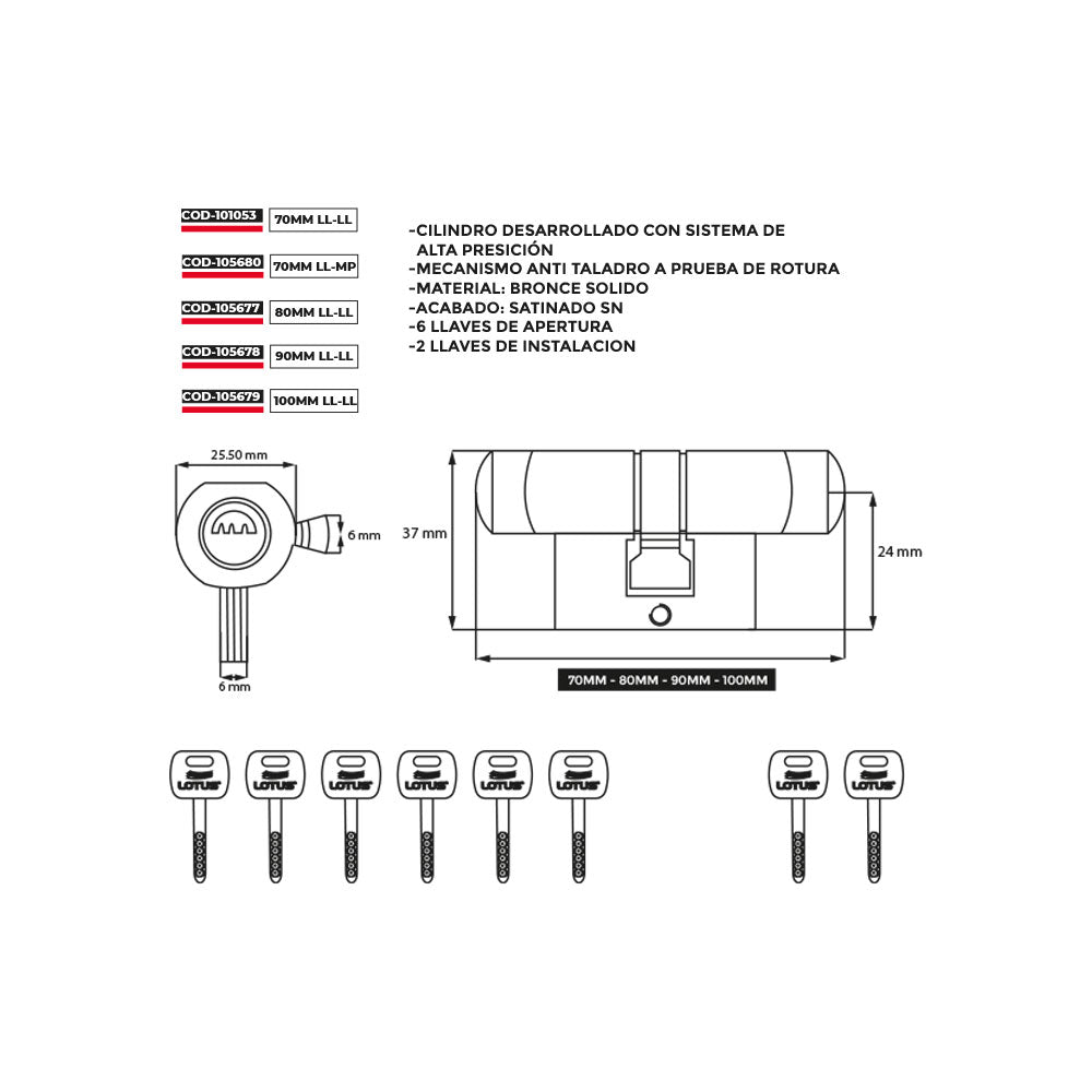 Cilindro para cerradura multipunto mp710
